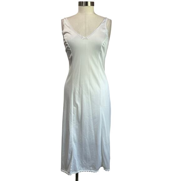 1990s Vintage Warners White Nylon Midi Slip Dress Size M - Picture 1 of 6
